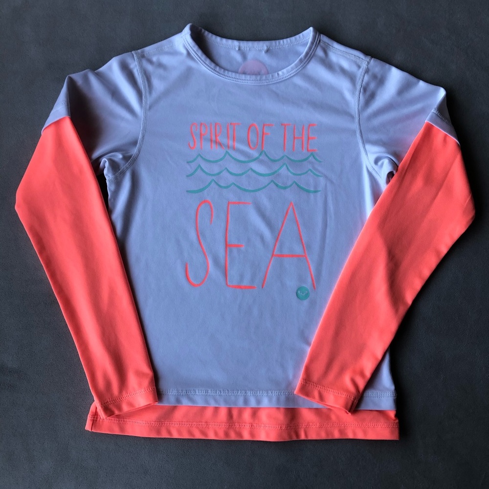 Roxy ~ Rashguard White Long with Orange Accents